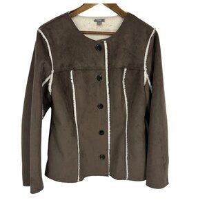 J Jill Women's Faux Suede and Sherpa Button Down Jacket Size M